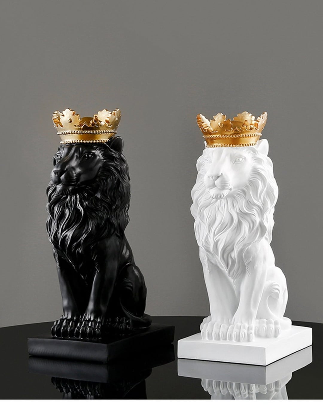Resin Lion Statue Crown Lions Sculpture Animal Figurine Etsy