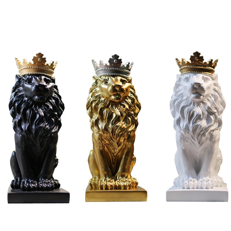 Resin Lion Statue Crown Lions Sculpture Animal Figurine Etsy