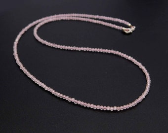 Natural Rose Quartz Micro Bead Necklace | 925 Sterling Silver