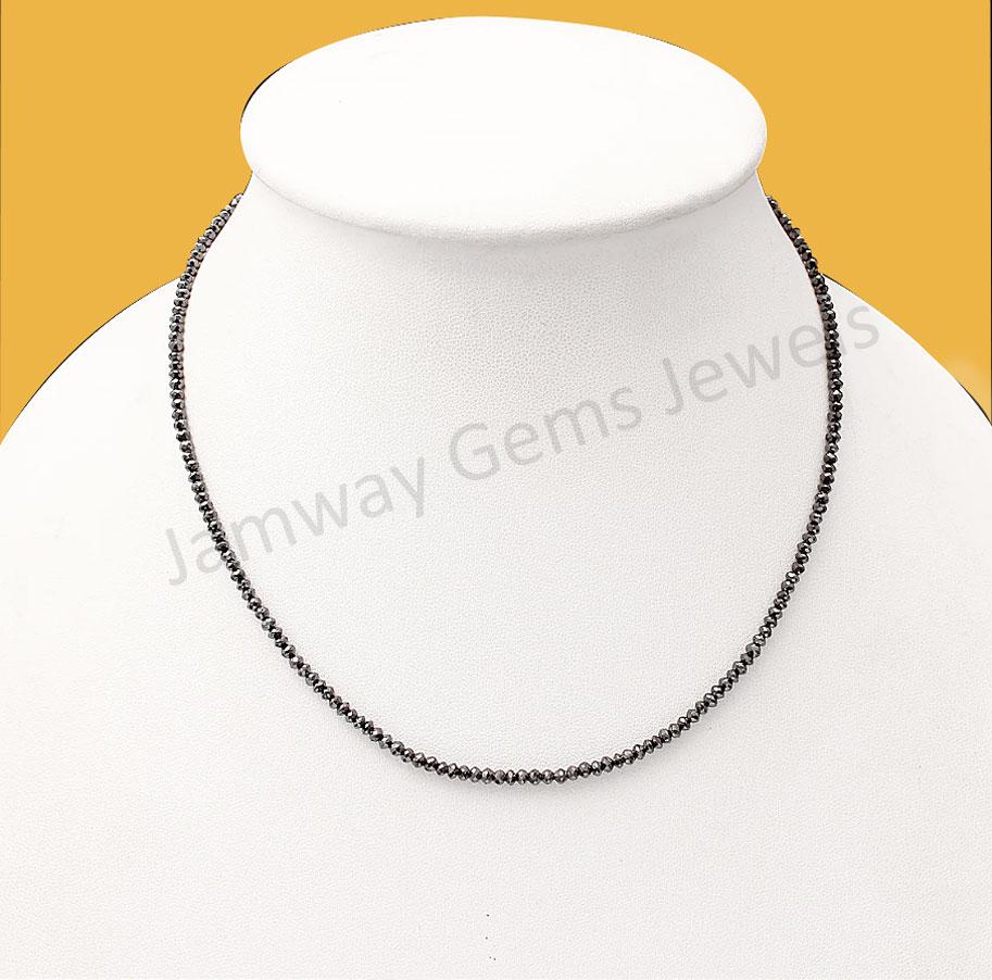 AAA+ Natural Black Diamond Beaded Necklace 2-2.5mm Black Diamond Faceted Rondelle Beads Necklace,Sparkle Shiny Diamond Beads Christmas Gift