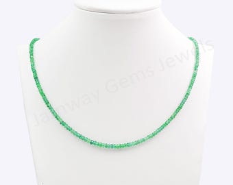 AAA+ Zambian Emerald Beaded Necklace, 3-4mm Emerald Smooth Rondelle Beads Necklace, Emerald Jewelry, Green Emerald Necklace, May Birthstone