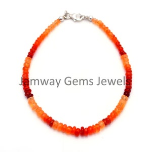Pulsera de Ópalo de Fuego Natural Mexicano, Pulsera de Piedras Preciosas con Cuentas, Cuentas de Ópalo de Fuego Naranja 3-4mm, Joyería de Mujer, Piedra Natal de Octubre, Regalo Para Ella