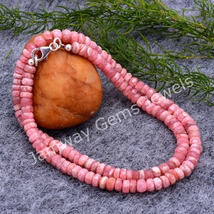 Natural Pink Rhodochrosite Beaded Necklace, 5-6 mm Rhodochrosite Faceted Rondelle Bead Necklace, Rhodochrosite Beaded Gemstone Jewelry