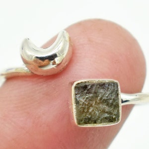 Natural Moldavite Rough Ring Raw Moldavite Ring Moldavite Meteorite Ring 92.5 Sterling Silver Czech Republic Moldavite Ring Gift For Her