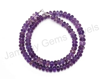 Halskette mit Amethystperlen, Verschluss aus Sterlingsilber, violette Rondelle