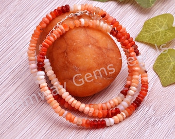 Mexican Fire Opal Beaded Necklace, 5-5.5 mm Fire Opal Faceted Rondelle Beads Necklace- Opal Beaded Jewelry- Orange Fire Opal Bead Necklace