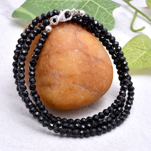 Black Spinel Beads Necklace, Natural Black Spinel August Birthstone, 3.5mm Rondelle Faceted Beads Jewelry, Black Spinel Jewelry 16-30 Inch