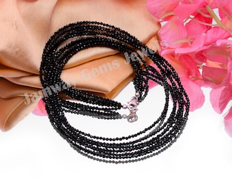 Tiny Black Spinel-multi Strand Beads Necklace, Designer -elegant