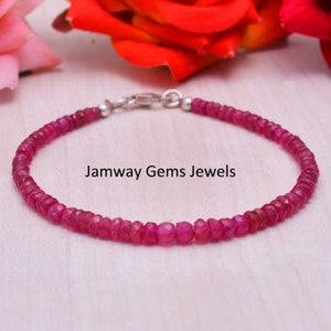 Bracelet rondelle à facettes rubis naturel, bracelet perles rubis gemmes, bracelet perles rubis, bracelet rubis rouge, bijoux rubis 4-4.5MM