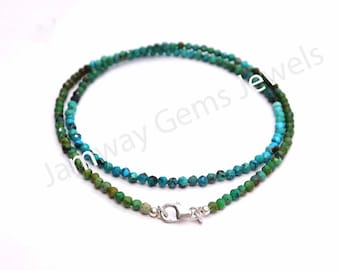 Natural Arizona Turquoise Necklace, Genuine Turquoise Beads Necklace,3MM Beads Necklace-925 Silver Clasp-Turquoise Blue Green Beads Jewelry