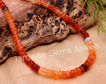 Natural Mexican Fire Opal Beaded Necklace, 3-4.5mm Fire Opal Smooth Rondelle Beads Necklace- Opal Beaded Jewelry, Fire Opal Beads Jewelry