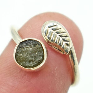 Natural Moldavite Silver Ring Rough Moldavite Ring Moldavite Meteorite Ring, unique Moldavite Ring,925 Sterling Silver Handmade Jewelry Ring