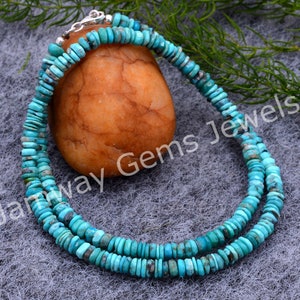 Natural Arizona Turquoise Beaded Necklace,5mm Turquoise Faceted Rondel Beads Necklace,Turquoise Necklace,Christmas Gift For Mom,925 Silver