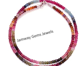AAA Multi Tourmaline Necklace, 3.5mm Rondelle Beads, Multi Color Beaded Jewelry, Gift For Her