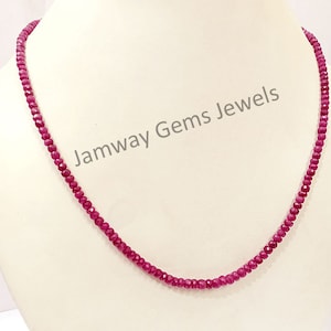 AAA-ketting met natuurlijke robijnkralen| Natuurlijke robijnrode facetgeslepen rondelle kralenketting| Robijnrode kralenketting| Ruby 4-4,5 mm kralen sieraden- cadeau hier