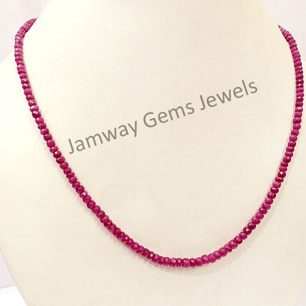 AAA Natural Ruby Beads Necklace| Natural Ruby Faceted  Rondelle Beads Necklace| Ruby Beaded Necklace| Ruby 4-4.5 MM Beads jewelry- Gift Her