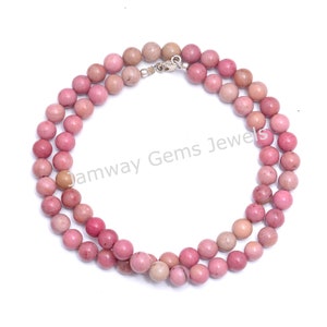 Rhodonite Beads Collar Collar rosa de piedra Smooth Round Beads, Rhodonite Necklace Rhodonite Choker Necklace Gift For Girlfriend Birthday