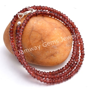 Natural Red Garnet Beaded Necklace,4mm Garnet Faceted Rondelles Beads Necklace, AAA Red Garnet Gemstone Jewelry, Garnet Beads Necklace