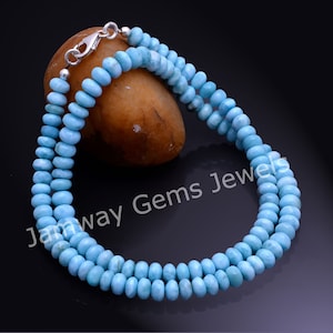 Dominican Republic Larimar Beaded Necklace, 5-6mm Blue Larimar Smooth Rondelle Beads Necklace, Genuine Larimar AAA Quality Necklace Jewelry