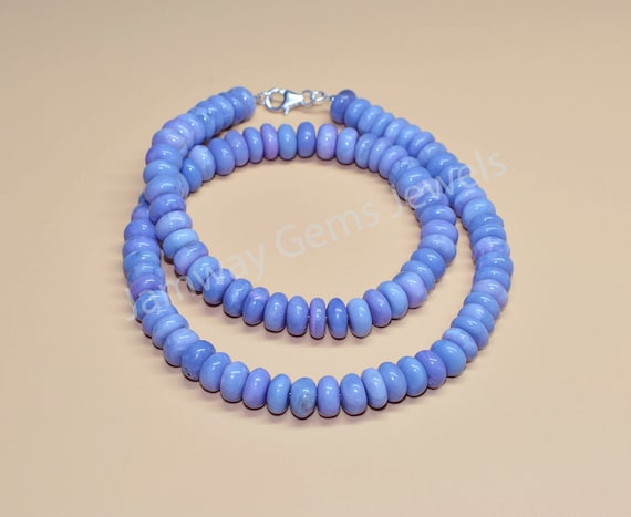 Lavender Opal Plain Rondelle Beads Necklace , 925 Sliver Lock , Lavender Opal Beads, Lavender Opal Beads Jewelry, Opal Gemstone Jewelry