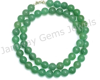 Collar de cuentas redondas lisas de aventurina verde natural de 8 mm / Gargantilla de aventurina con cuentas verdes / Gargantilla de aventurina con cuentas