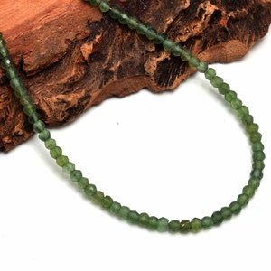 Beautiful Green Serpentine Faceted Roundel Beaded Necklace, Green Serpentine Beads Necklace, Sterling Silver Lock, Serpentine Beads Jewelry