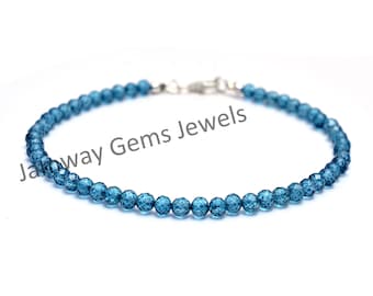 AAA+ Natural Blue Topaz Faceted Rondelle Beaded Bracelet, Blue Topaz Bracelet With 925 Silver Clasp, 4MM Blue Topaz Beads Bracelet Jewelry