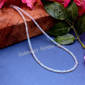 Natural Ethiopian Opal Plain Smooth Rondelles Beads Necklace,3-4mm Ethiopian Opal Beaded Necklace, Welo Opal Gemstone Necklace Silver Lock