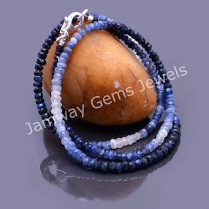 Natural Ombre Sapphire Beaded Necklace Gemstone ,Faceted Rondell 3-4mm Beads Necklace,Statement Necklace September Birthstone Jewelry