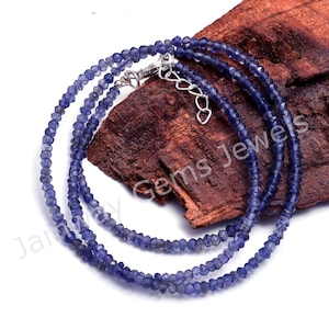 Iolite Gemstone Faceted Roundel Beads Necklace, 3mm Iolite Rondelle Beaded Necklace, Handmade Iolite Semi Precious Beads Necklace Jewelry