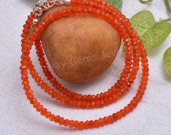 Collana con pietra preziosa naturale di corniola, collana con perline di corniola autentica da 3,5 mm, collana con pietra arancione, collana con corniola per uomo e donna