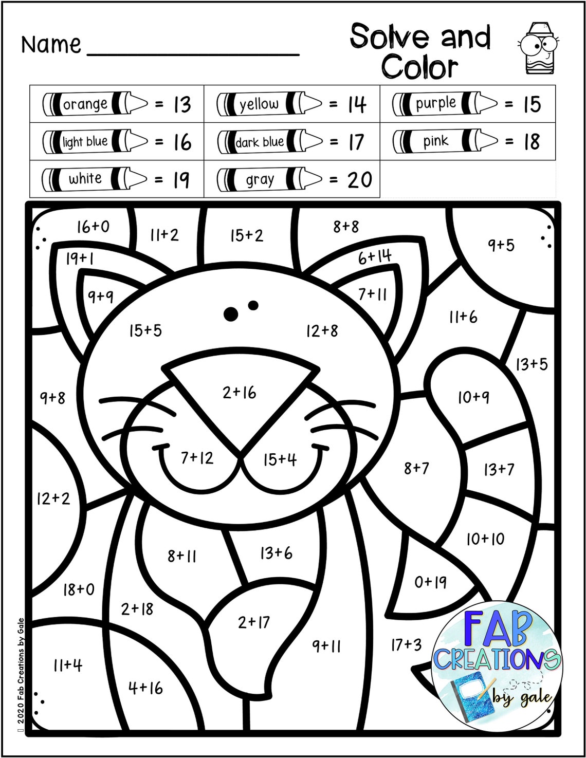 Addition And Subtraction Facts To 20 Color Codes Color By Number For 