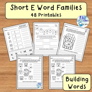 Short E Word Family Practice, Kindergarten and First Grade Phonics