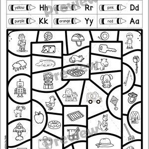 以下が含まれることがあります： 子供たちが音で色を塗るための白黒の印刷可能なワークシート。ワークシートには、ロボット、王様、犬、カンガルー、アヒルなど、さまざまな画像が掲載されています。ワークシートは、子供たちが英語のさまざまな音について学ぶのに役立つように設計されています。