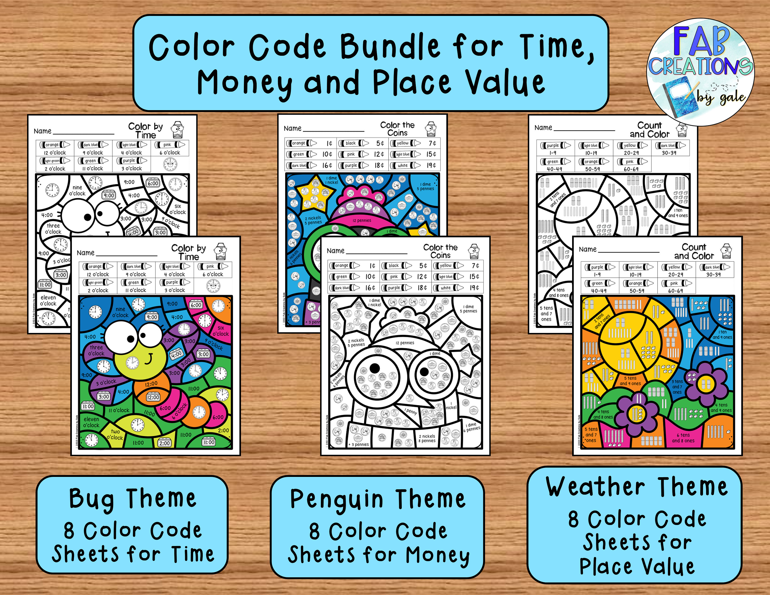 color by code for place value telling time and counting etsy