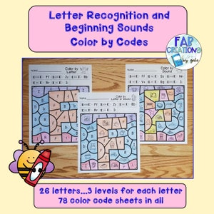 Reconocimiento de letras y sonido inicial Color por código para niños, Color por número para niños, Hojas de trabajo para colorear por número
