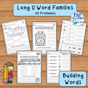 Long U Word Family Practice, First and Second Grade Phonics