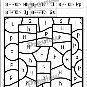 以下が含まれることがあります： 文字で色を塗るアクティビティシート。さまざまな形からなる文字「I」の画像があります。形には「H」、「P」、「S」、「J」、「L」の文字が付けられています。指示に従って、ページ上部のカラーキーに従って形を塗りつぶしてください。