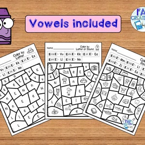 以下が含まれることがあります： 子供たちが母音を識別する練習をするための、印刷可能なワークシートが3枚あります。各ワークシートには、文字で色を塗る、または音で色を塗るアクティビティがあります。最初のワークシートには、V、K、N、Eの文字があります。2番目のワークシートには、K、N、Eの文字があります。3番目のワークシートには、M、J、L、E、T、Sの文字があります。