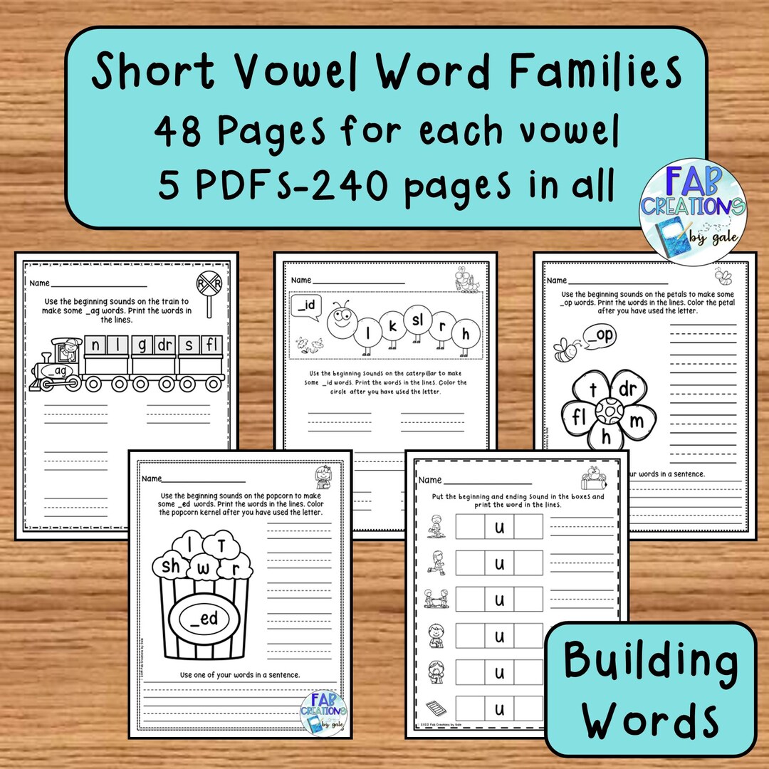 Short Vowel Sounds and Word Family Worksheets - Etsy Canada