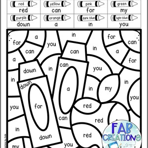 Sight Word Color by Code for High Frequency Words First-third Grade ...
