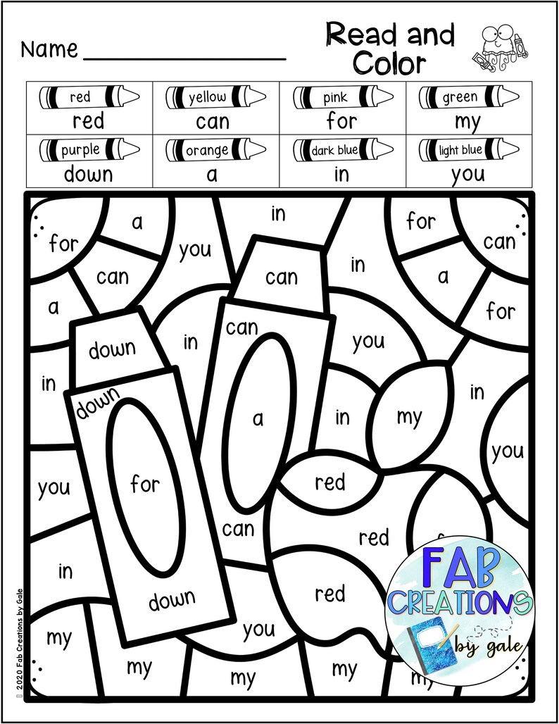 Sight Word Color By Code For High Frequency Words First third Grade