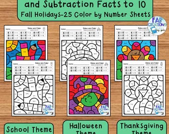 Matemáticas de otoño: Colorea por números: Suma y resta hasta 10 (PDF)