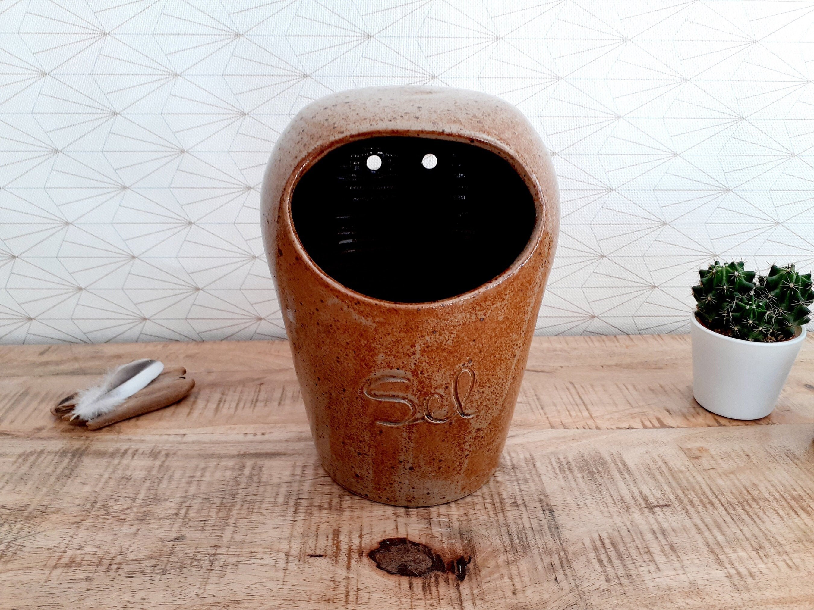 Pot à Sel Vintage en Grès Émaillé