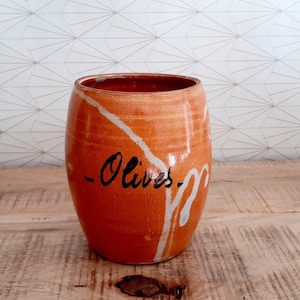 Vintage French olive pot in glazed stoneware