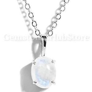 Collier pierre de lune arc-en-ciel naturel - Collier délicat - Collier ovale en pierre de lune - Collier femme - Argent sterling 925 - Cadeau pour elle