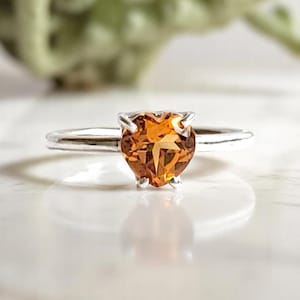 Natural Citrine Ring - Heart Citrine Ring - Solitaire Ring - Engagement Ring - 925 Sterling Silver - Anniversary Ring - Citrine Wedding Ring