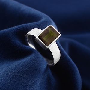 Moldavite (Octagon Cut) Ring - 925 Sterling Silver - Czech Republic - Faceted Moldavite Stone Ring - Statement Ring - Dainty Ring