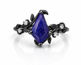 カイトカットラピスラズリリング：925スターリングシルバー、カイトリーフブランチデザイン、結婚祝い