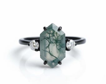 Natural Moss Agate Ring: 925 Sterling Silver, Engagement Ring, Wedding Gift